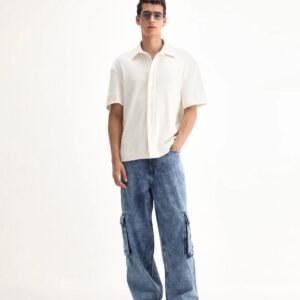 Rare Rabbit Men's Baey Blue Cotton Plain Baggy Fit Jeans