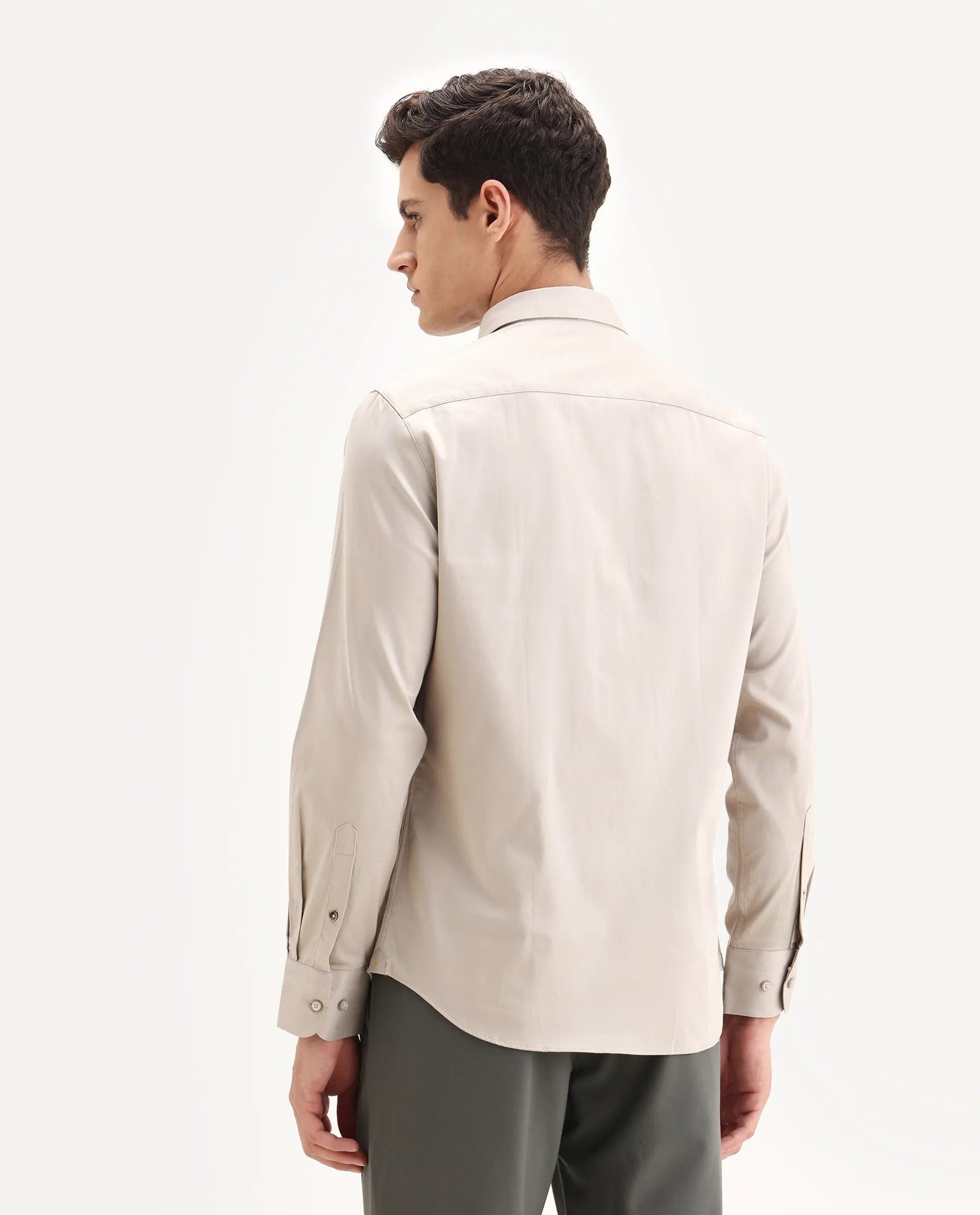 Rare Rabbit Men's Como-25 Light Beige Cotton Blend Plain Regular Fit Full Sleeve Collared Shirt - Image 8