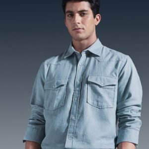 Rare Rabbit Men's Haxlr Green Cotton Blend Plain Regular Fit Full Sleeve Collared Shirt