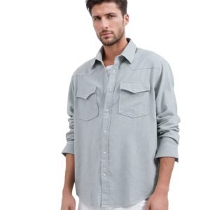 Rare Rabbit Men's Haxlr Green Cotton Blend Plain Regular Fit Full Sleeve Collared Shirt