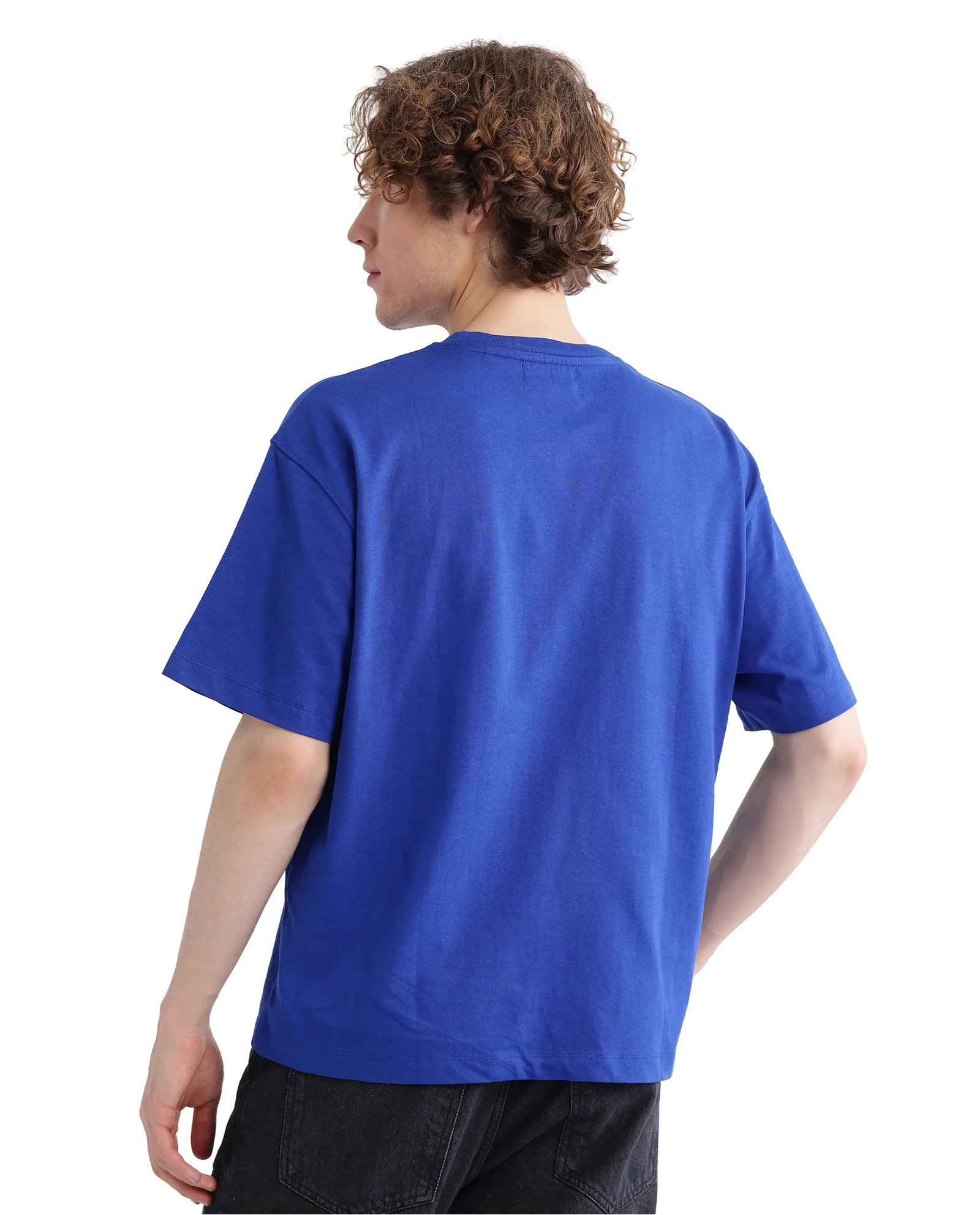 Rare Rabbit Men's Just Blue Cotton Graphic Print Boxy Fit Half Sleeve Crew Neck T-Shirt - Image 6