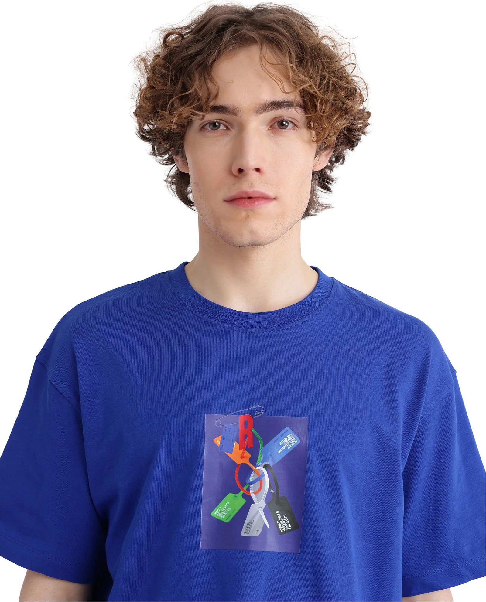 Rare Rabbit Men's Just Blue Cotton Graphic Print Boxy Fit Half Sleeve Crew Neck T-Shirt - Image 7