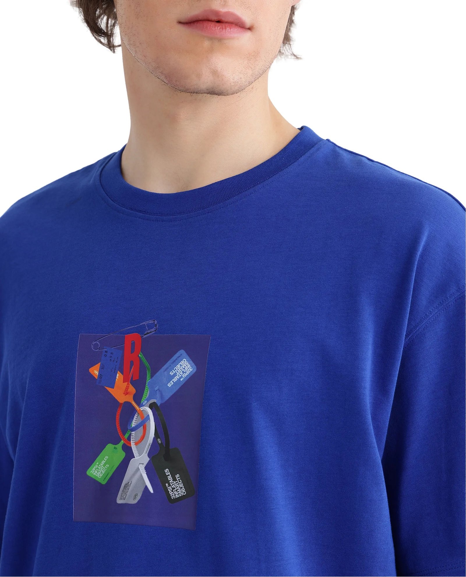 Rare Rabbit Men's Just Blue Cotton Graphic Print Boxy Fit Half Sleeve Crew Neck T-Shirt - Image 8