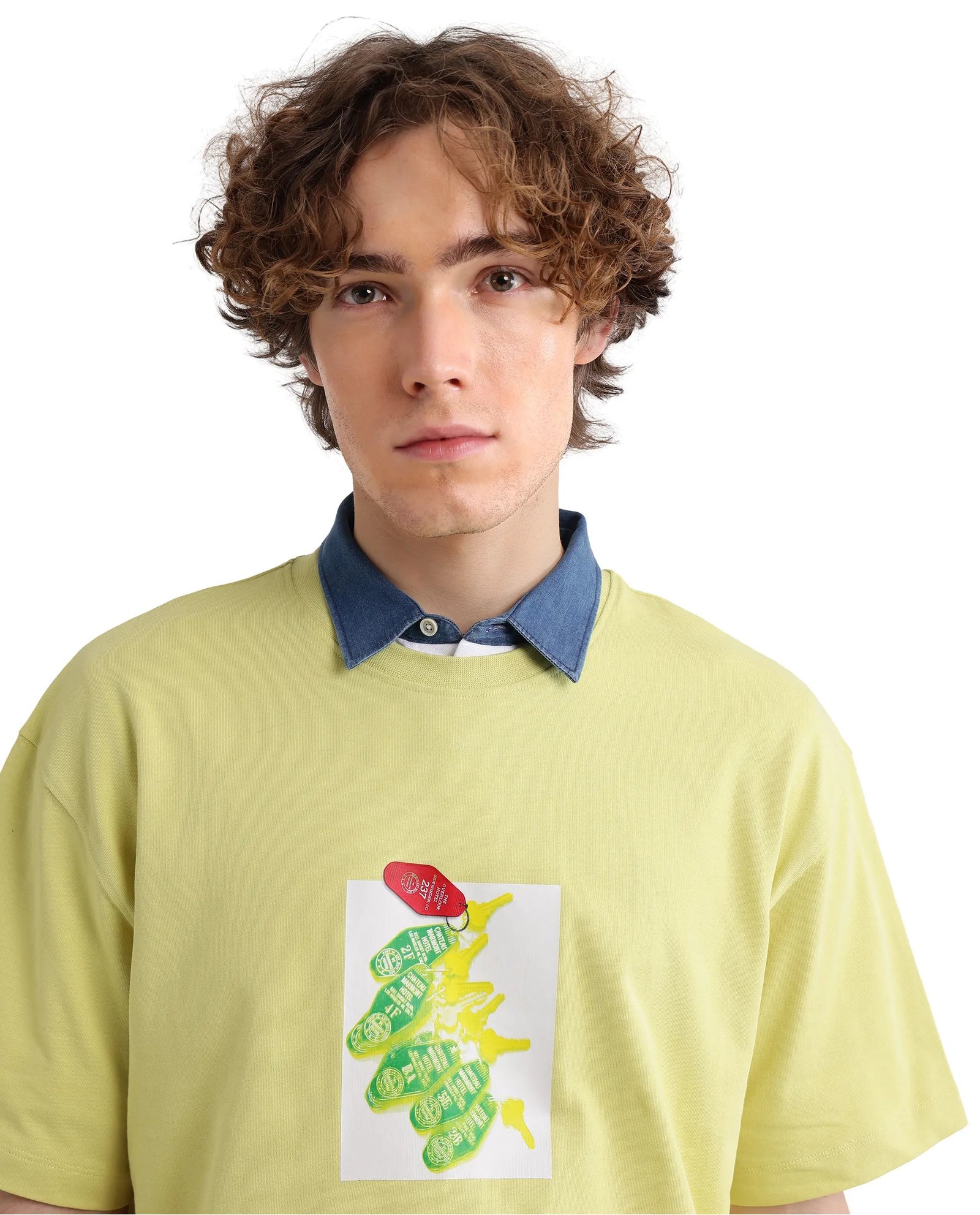Rare Rabbit Men's Just Light Yellow Cotton Graphic Print Boxy Fit Half Sleeve Crew Neck T-Shirt - Image 4