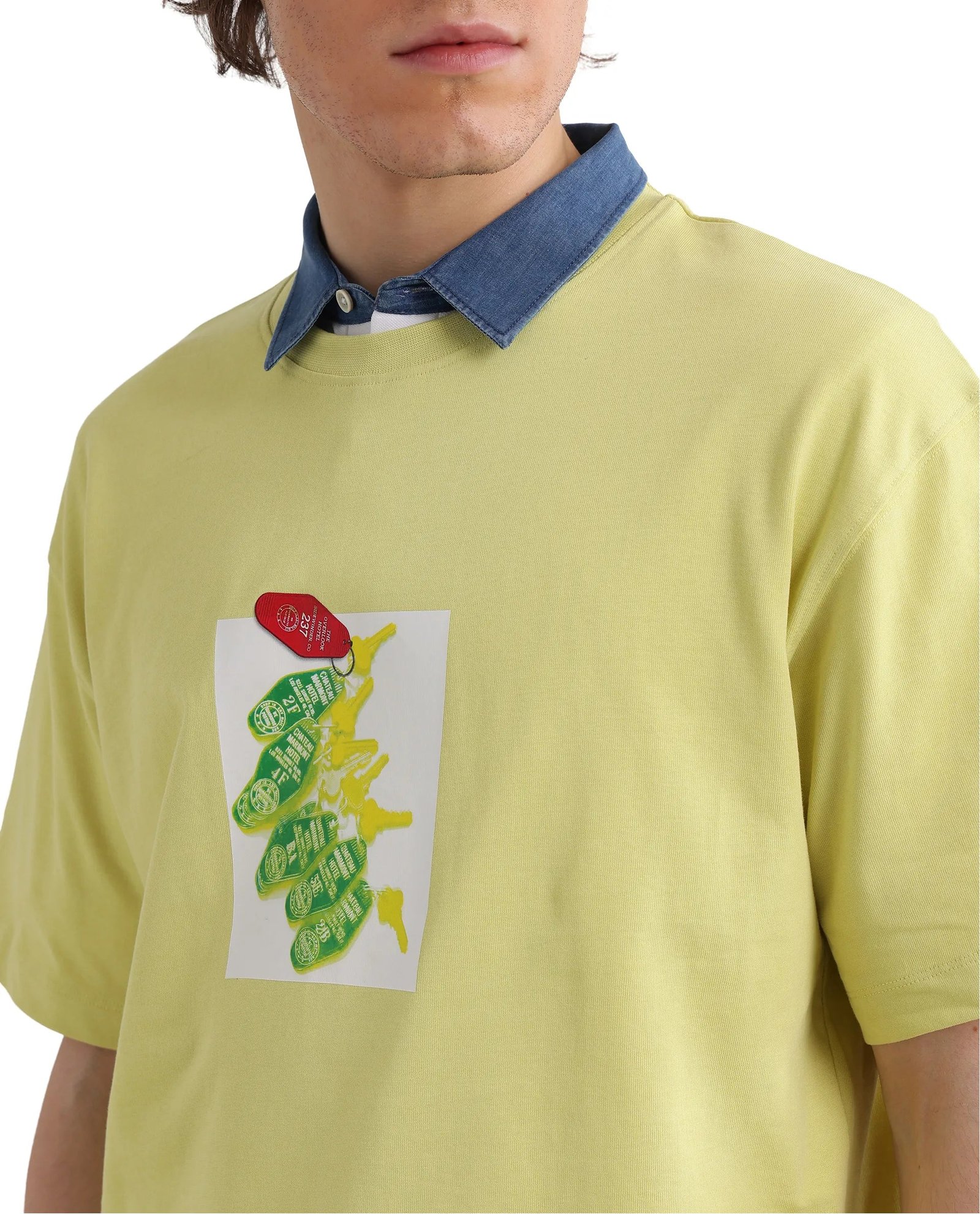 Rare Rabbit Men's Just Light Yellow Cotton Graphic Print Boxy Fit Half Sleeve Crew Neck T-Shirt - Image 5