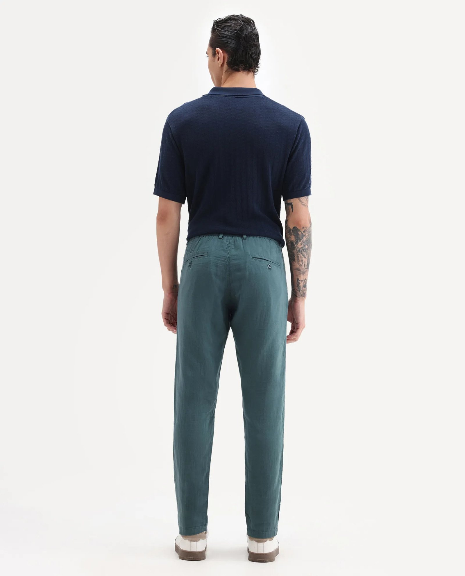 Rare Rabbit Men's Pastor 25 Teal Cotton Plain Regular Fit Trouser - Image 8