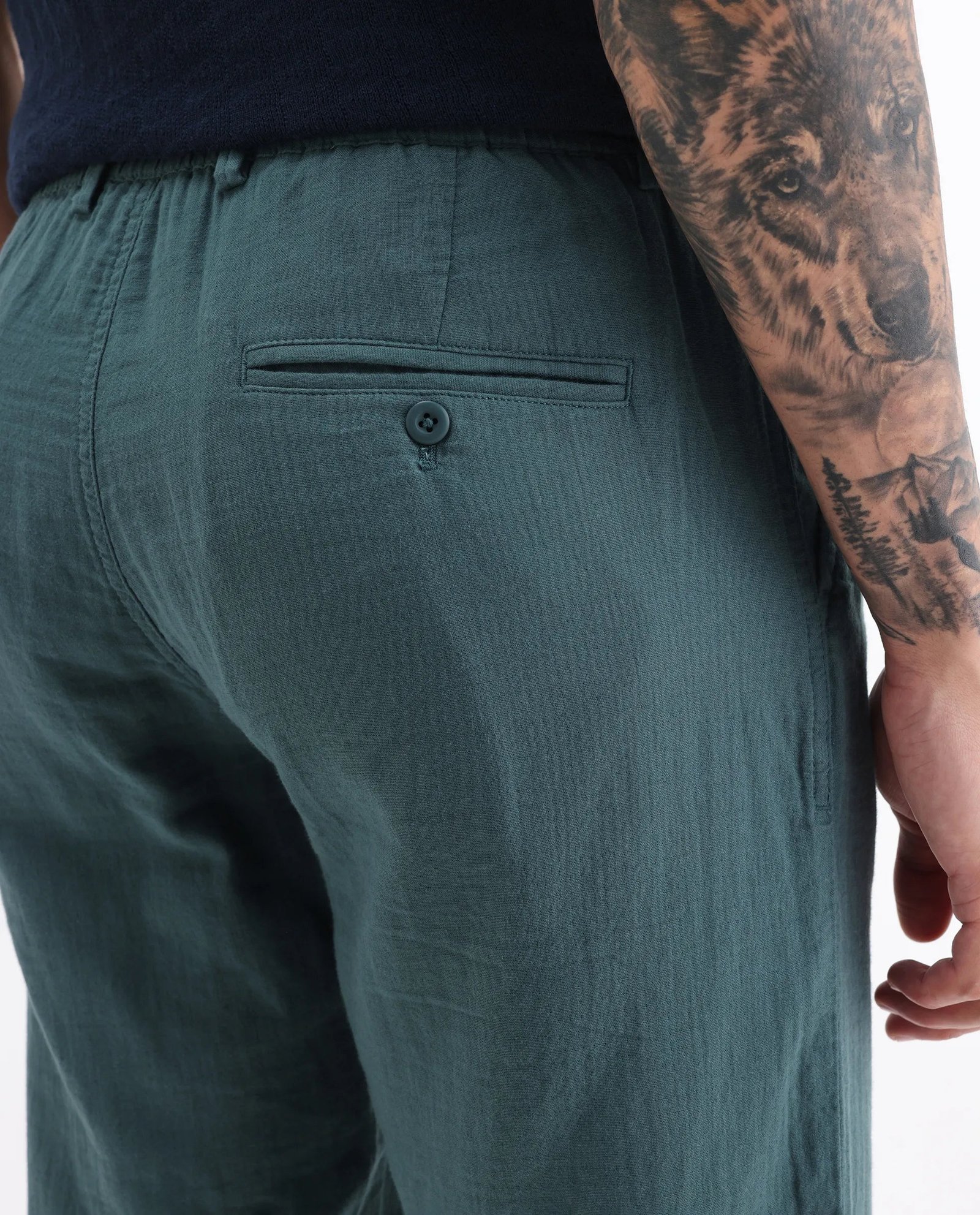 Rare Rabbit Men's Pastor 25 Teal Cotton Plain Regular Fit Trouser - Image 7