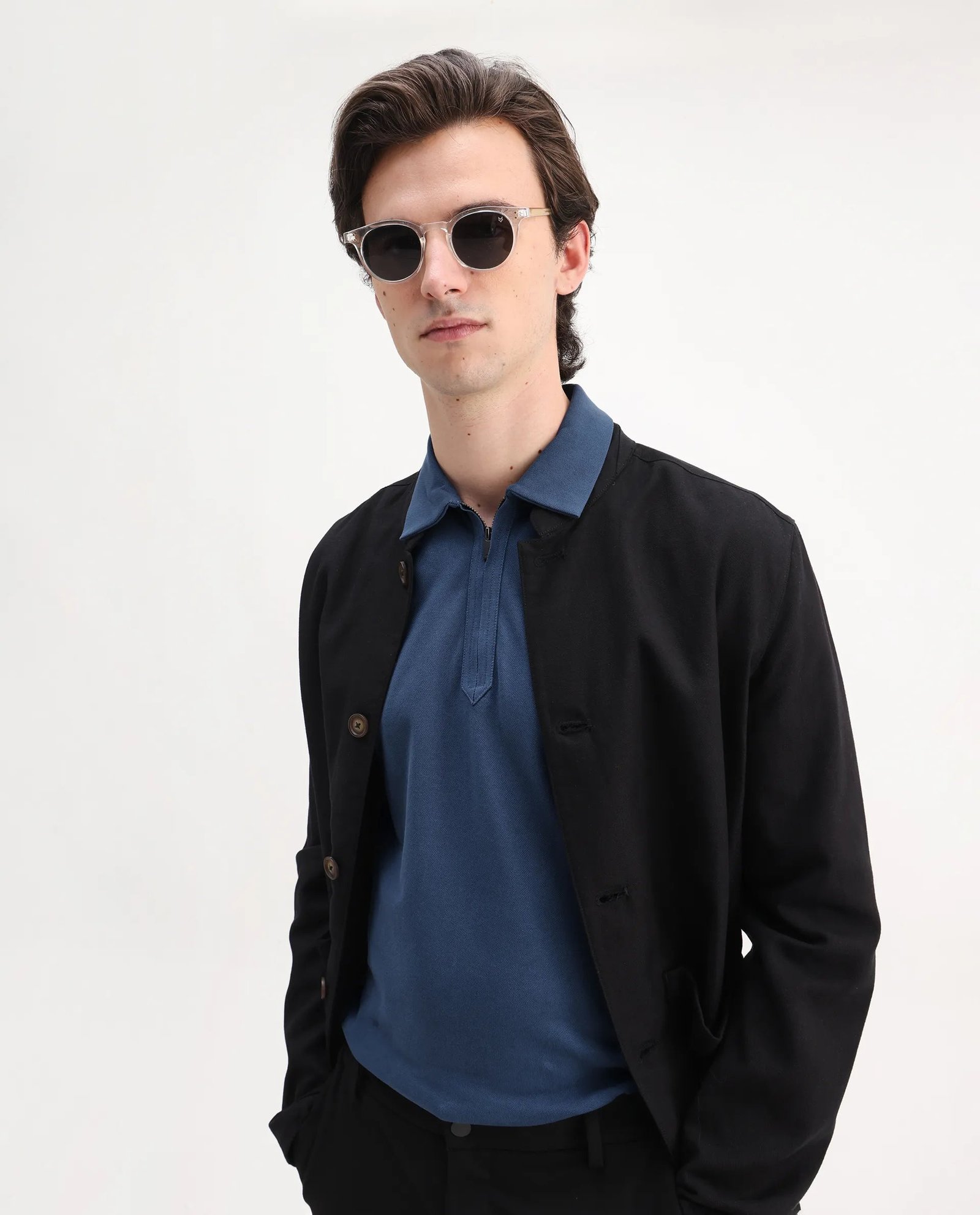 Rare Rabbit Men's Ski Blue Cotton Plain Regular Fit Half Sleeve Polo