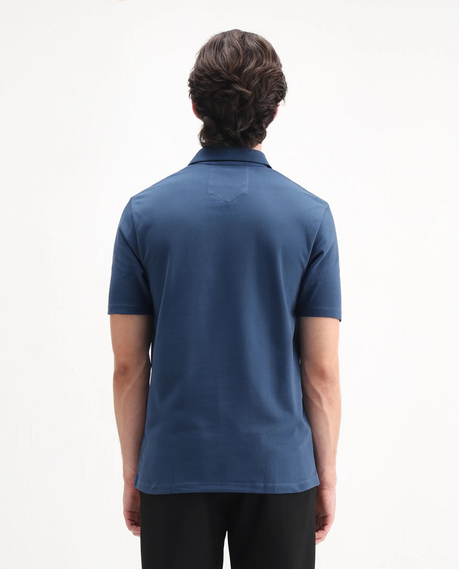 Rare Rabbit Men's Ski Blue Cotton Plain Regular Fit Half Sleeve Polo - Image 7