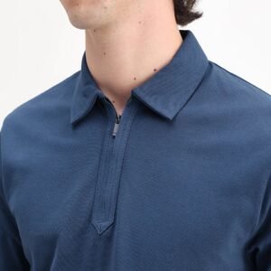 Rare Rabbit Men's Ski Blue Cotton Plain Regular Fit Half Sleeve Polo