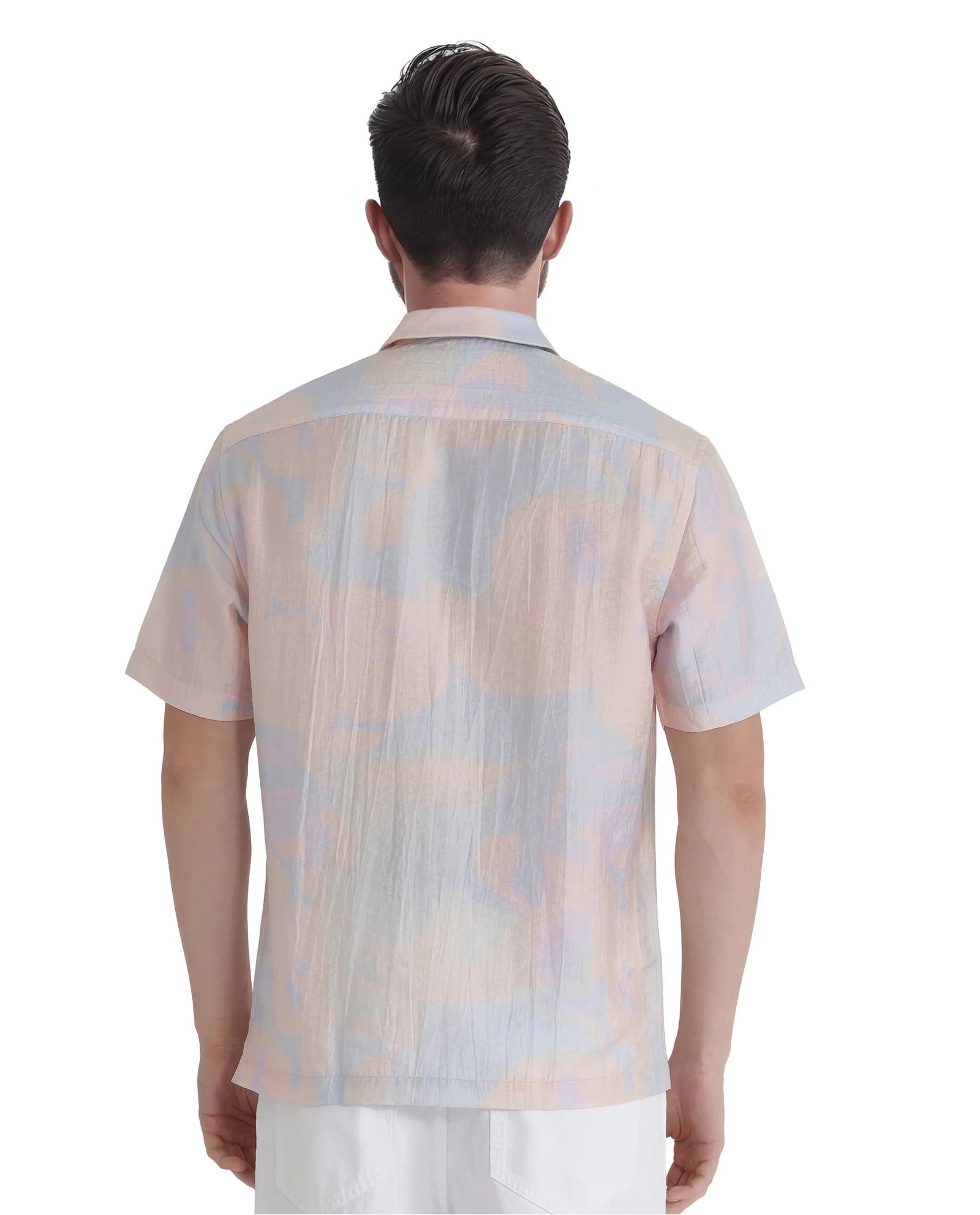 Rare Rabbit Men's Tugi Blue Tencel Abstract Print Boxy Fit Half Sleeve Cuban Collar Shirt - Image 4