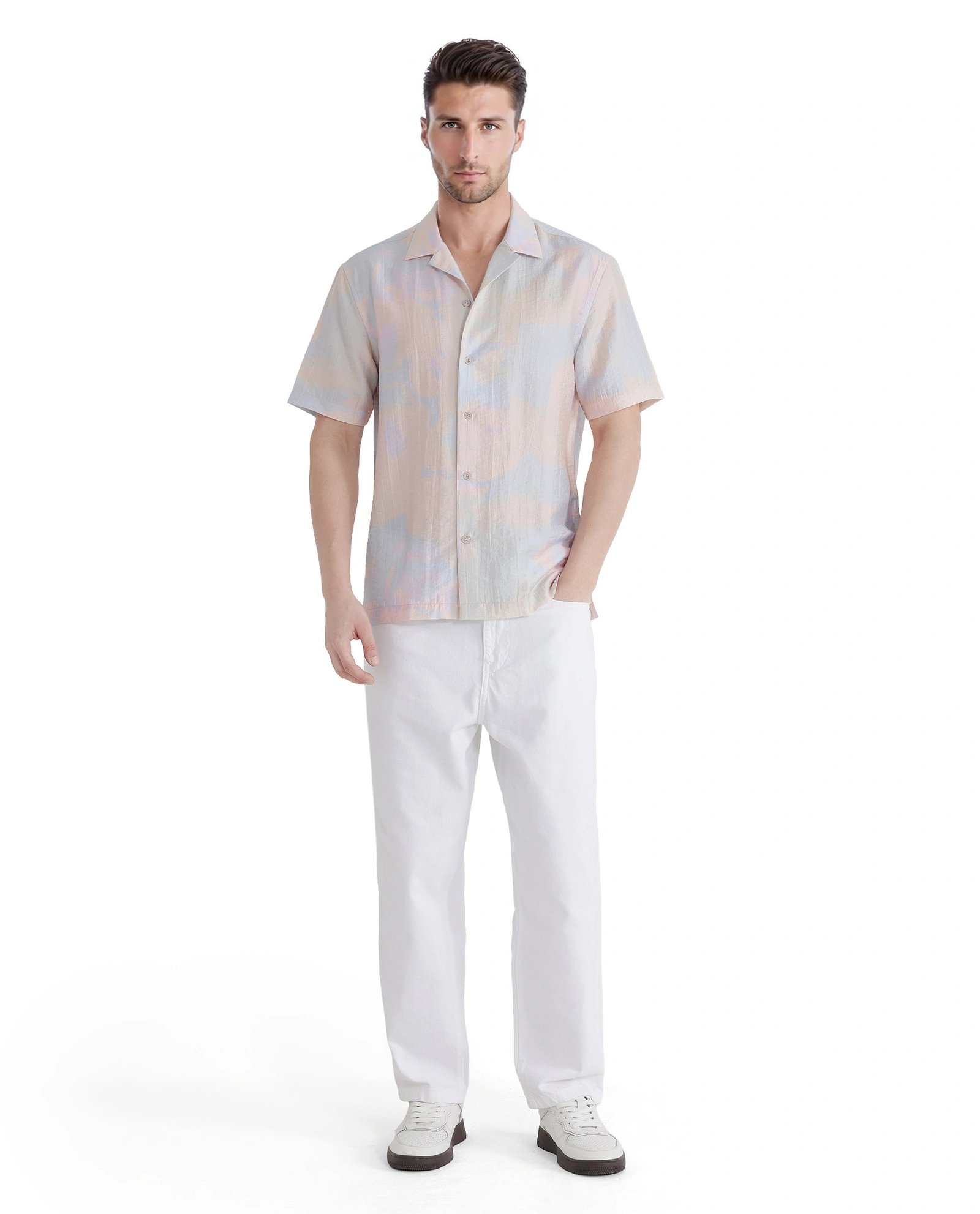 Rare Rabbit Men's Tugi Blue Tencel Abstract Print Boxy Fit Half Sleeve Cuban Collar Shirt - Image 2