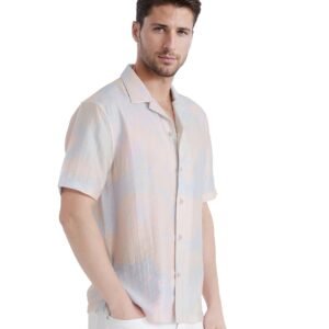 Rare Rabbit Men's Tugi Blue Tencel Abstract Print Boxy Fit Half Sleeve Cuban Collar Shirt