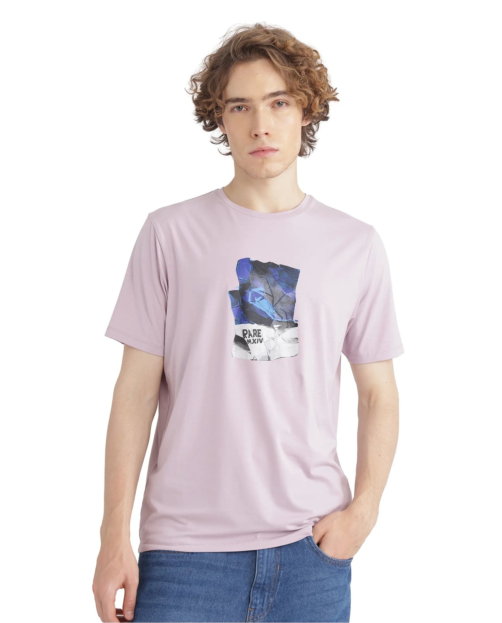 Rare Rabbit Men's Zarf Dusky Pink Cotton Graphic Print Regular Fit Half Sleeve Crew Neck T-Shirt - Image 2