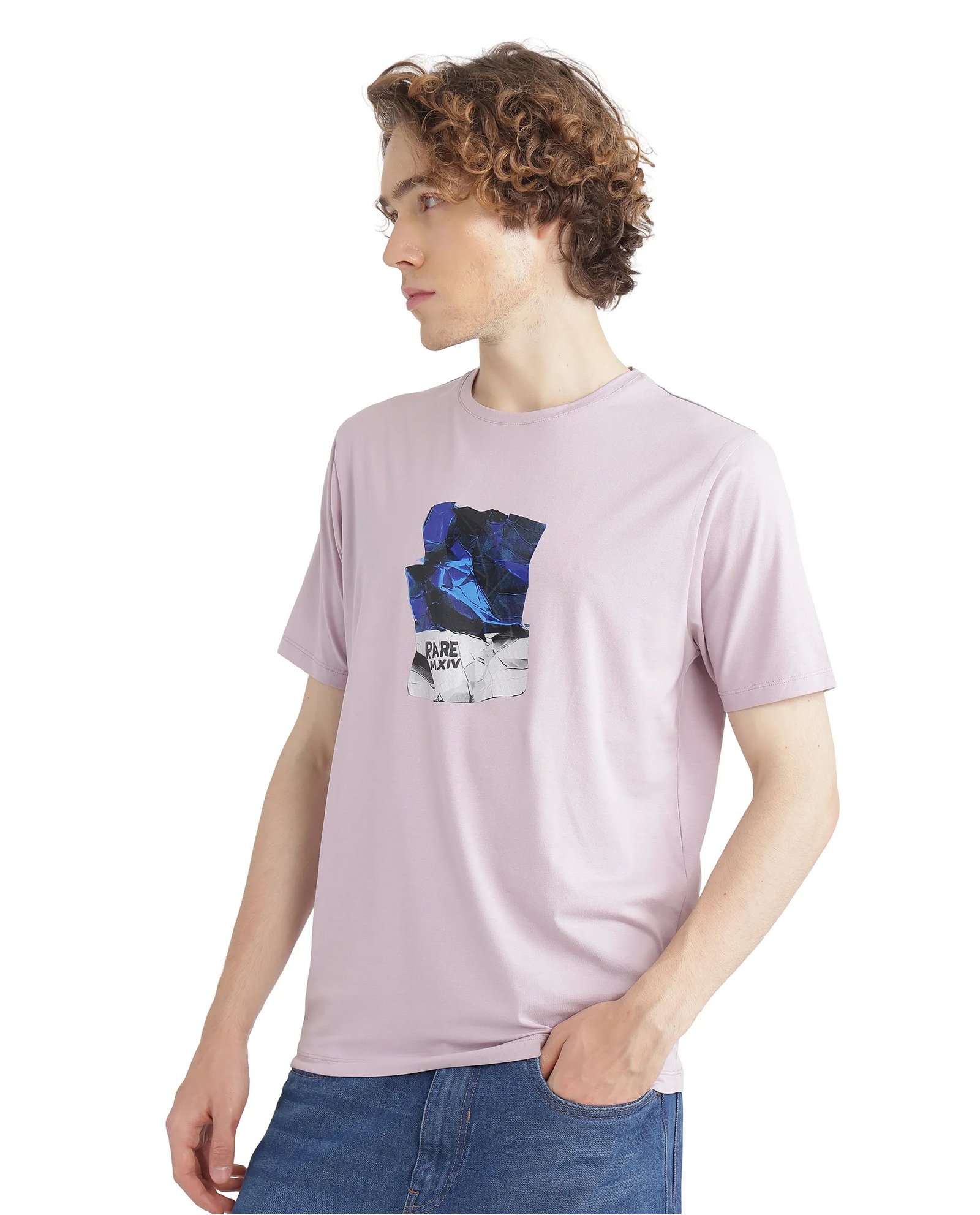 Rare Rabbit Men's Zarf Dusky Pink Cotton Graphic Print Regular Fit Half Sleeve Crew Neck T-Shirt - Image 3