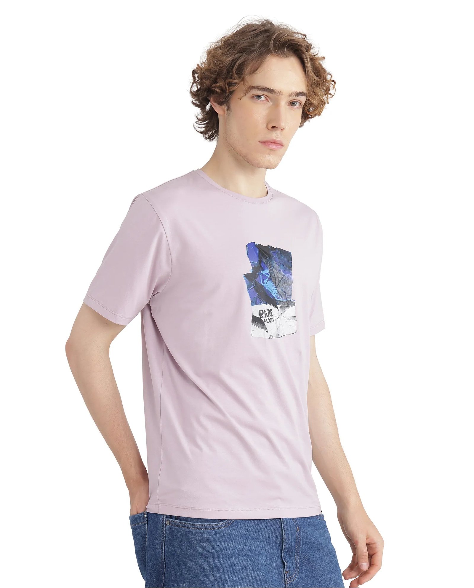 Rare Rabbit Men's Zarf Dusky Pink Cotton Graphic Print Regular Fit Half Sleeve Crew Neck T-Shirt - Image 4