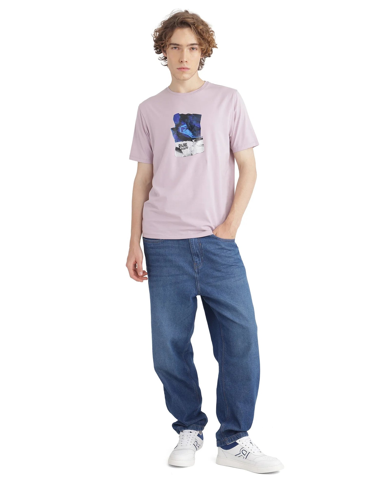 Rare Rabbit Men's Zarf Dusky Pink Cotton Graphic Print Regular Fit Half Sleeve Crew Neck T-Shirt - Image 5