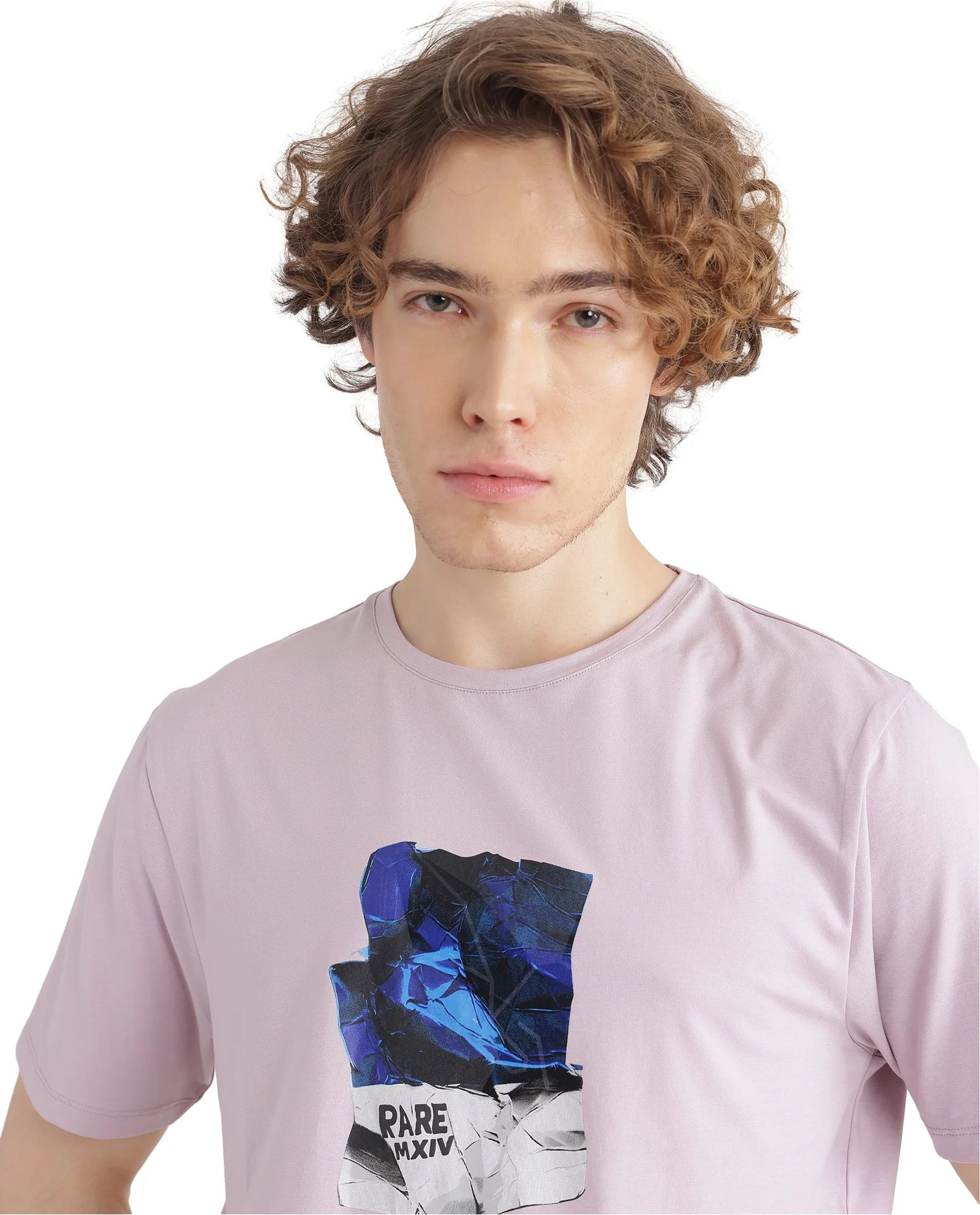 Rare Rabbit Men's Zarf Dusky Pink Cotton Graphic Print Regular Fit Half Sleeve Crew Neck T-Shirt